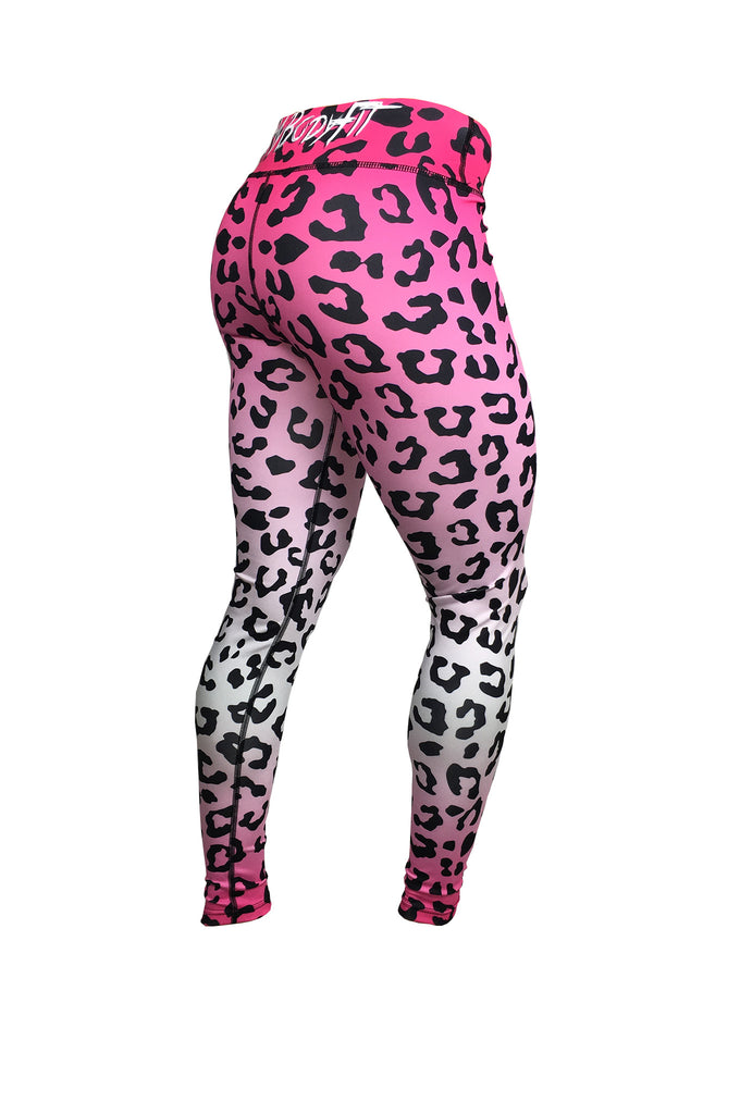 Pink Animal Print Yoga Leggings, Pink Leopard Print Leggings